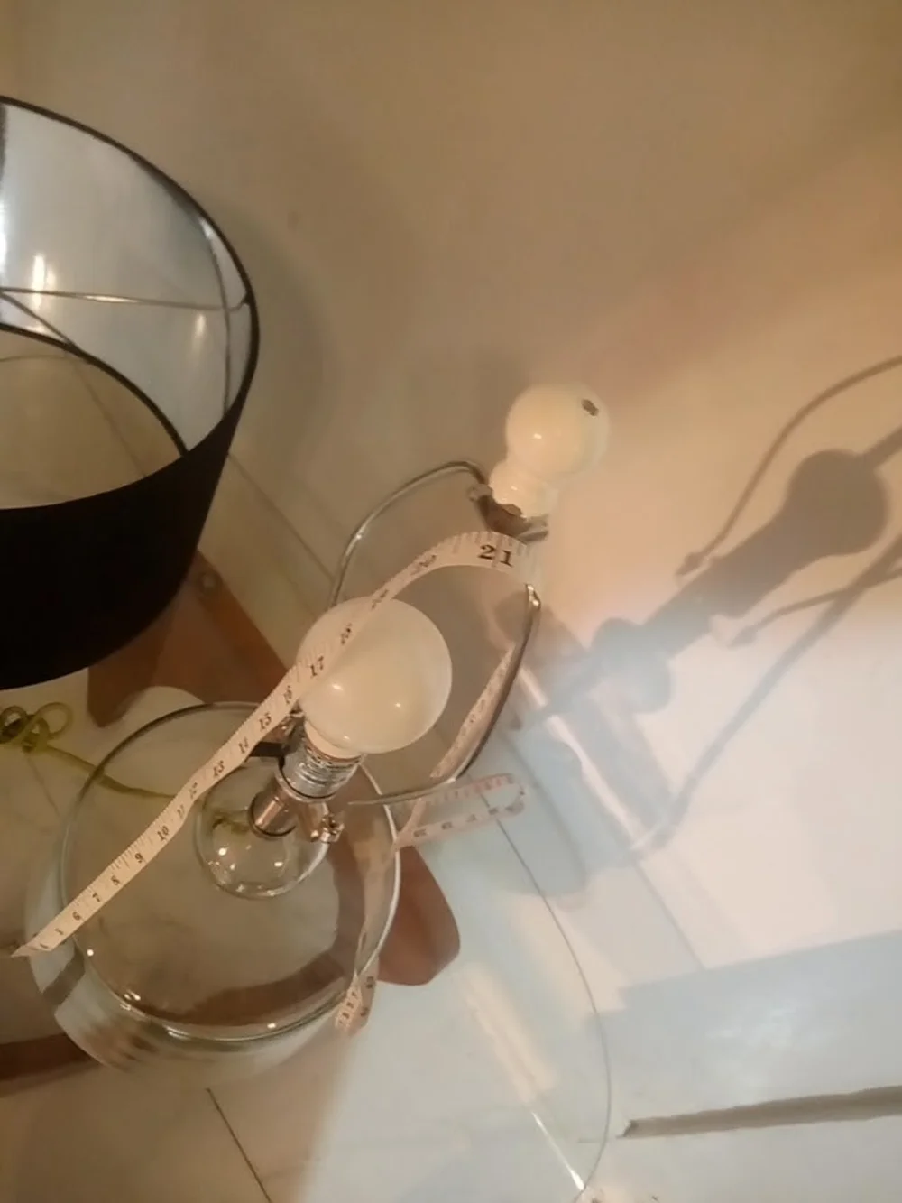 Glass Table Lamp with Black Drum Shade